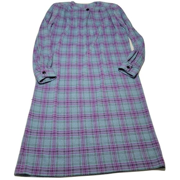 Handmade Dresses & Skirts - Vtg Handmade Midi Dress Womens Extra Large Blue Purple Plaid Long Sleeve Buttons